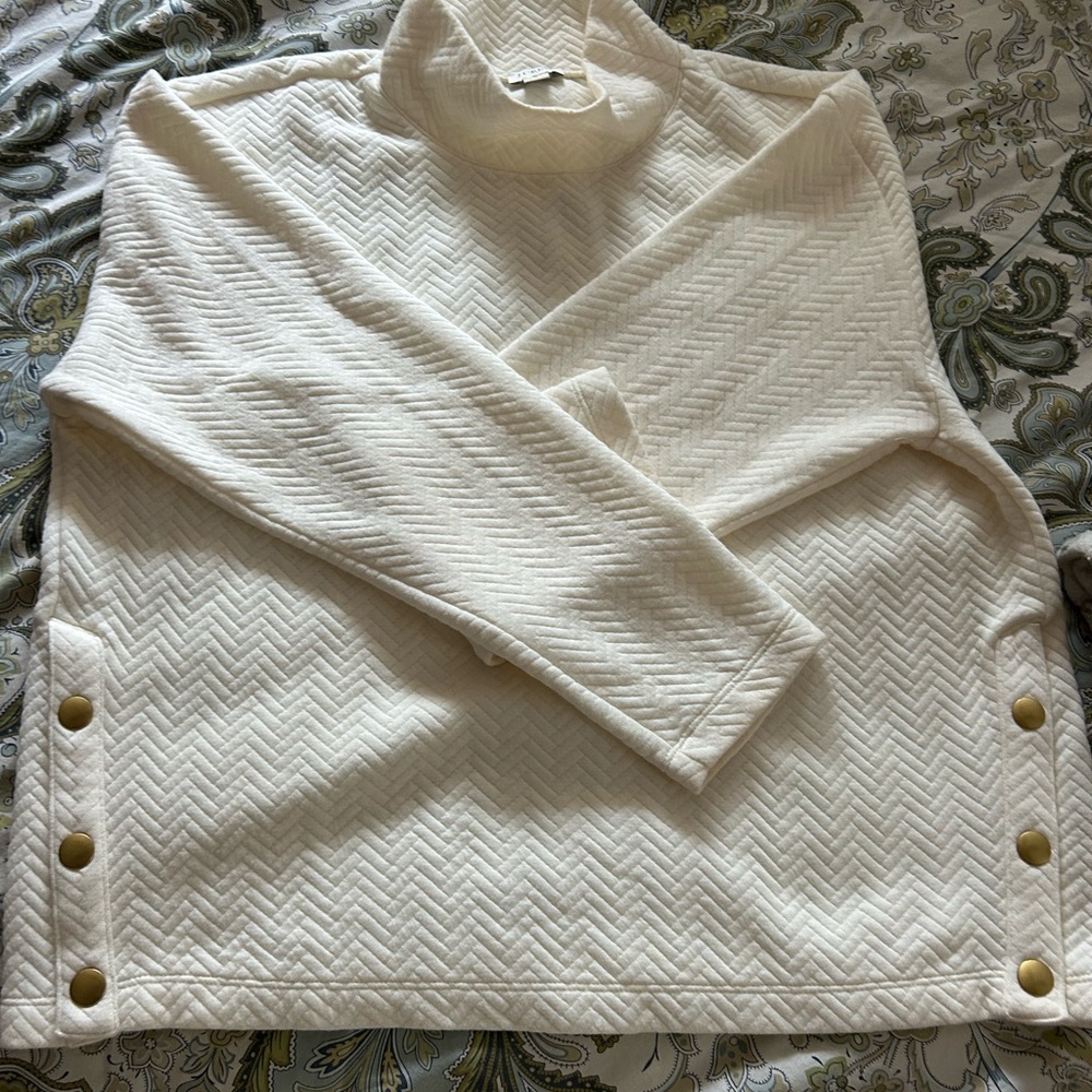 J. Crew Cream Quilted Turtleneck Sweater with Side Gold Buttons